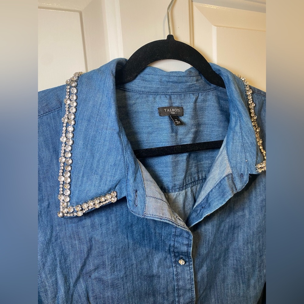 Talbots Embellished Collar Denim Button Front Shirt size 2X NWOT - Picture 3 of 7